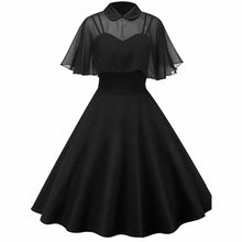 Load image into Gallery viewer, Women Vintage Gothic Cape Black Dress 2020 Autumn Two Piece Mesh Cloak Sleeves Peter Pan Collar Elegant Retro Goth Party Dresses