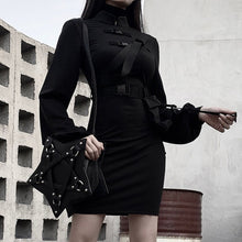 Load image into Gallery viewer, Rosetic Short Bandage Dress Women Gothic Punk Belt Long Sleeve Streetwear Black Goth Mini Vestidos Casual Dresses Spring 2020
