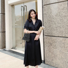 Load image into Gallery viewer, Korean Casual Slik Women Dress Solid Short Sleeve Satin Dress Women Dresses Woman Party Night Dress Elegant Long Dress
