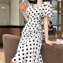 Load image into Gallery viewer, 2020 New  Women's Summer Dress Korean Chic Retro Pleated Sequin Polka Dot Medium Length Temperament Dress
